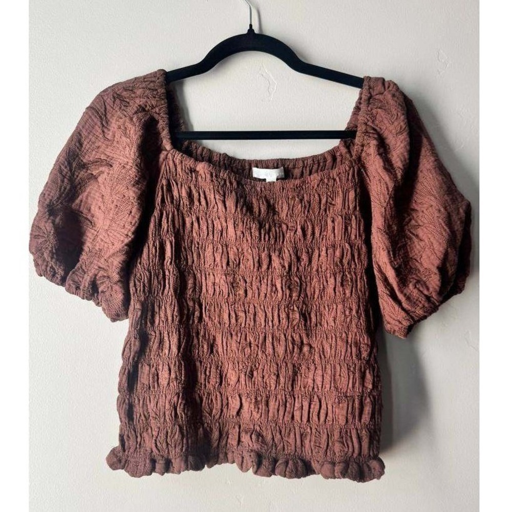 Design History Smocked Crop Top L Coquette Puff Sleeve Cottagecore Euro Summer